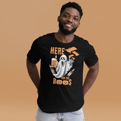 “Here for the BOOS ” – Spooky Halloween T-Shirt”