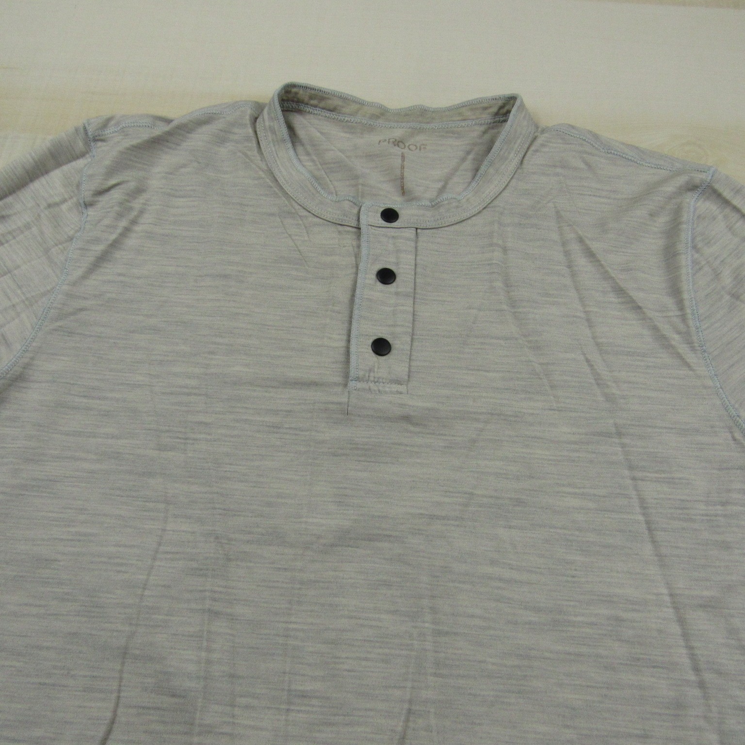 Proof Shirt Mens Small Beige Gray Snap Henley Merino Nylon Blend Lightweight gallery