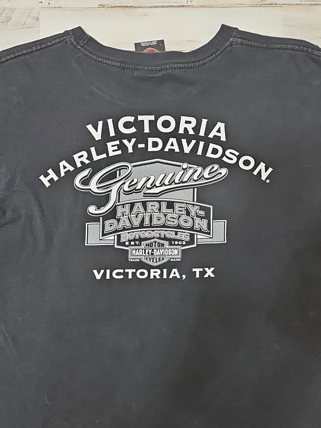 Harley Davidson Old english T-shirt World Famous Sz Large Biker Victoria Texas gallery