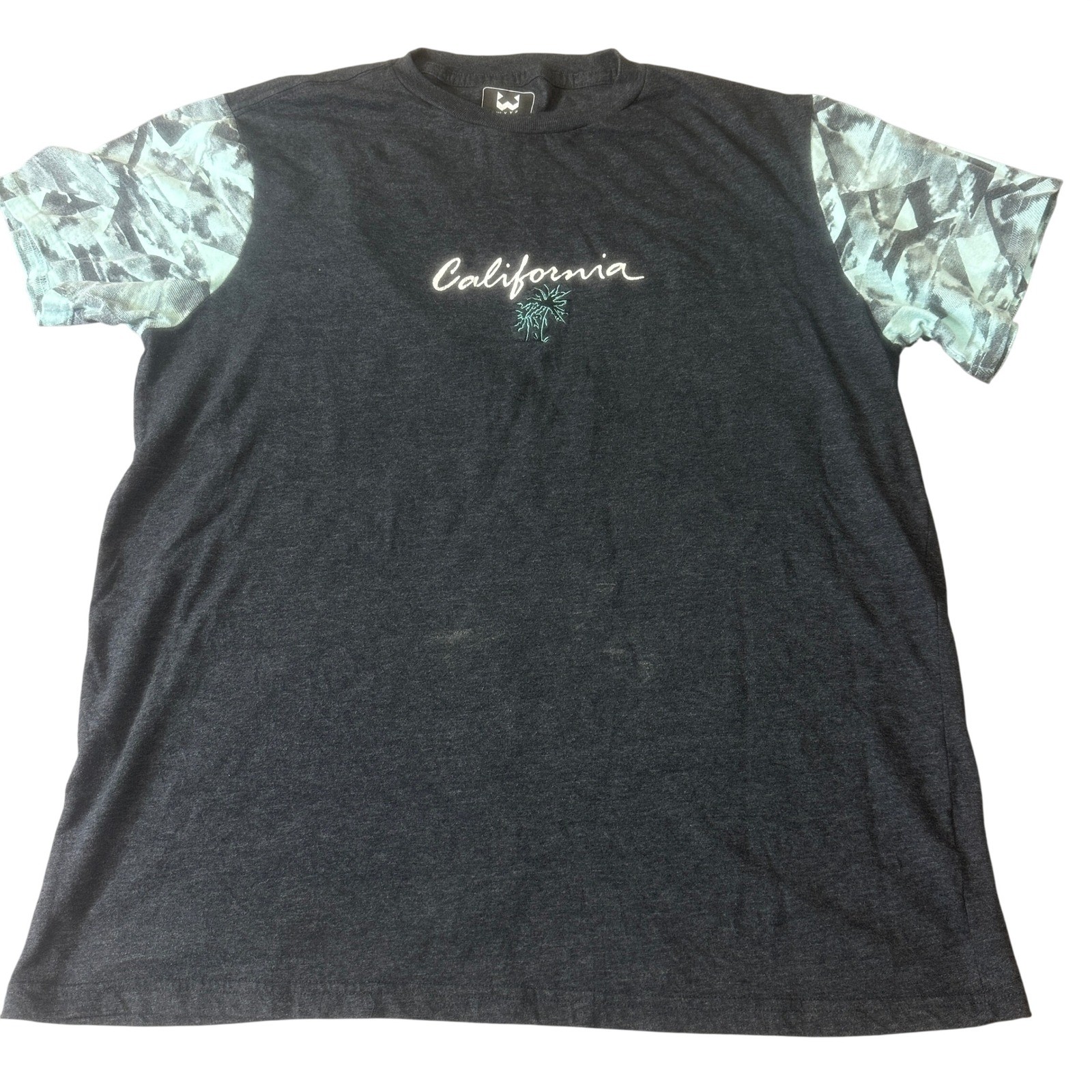 WXYZ Mens California Palm Tree T-Shirt XL Charcoal Teal Contrast Sleeve Graphic gallery