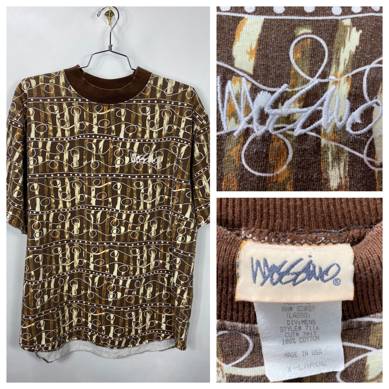 Vintage 80s 90s Mossimo All Over Embroidered Spellout Shirt Skate Surf Street XL