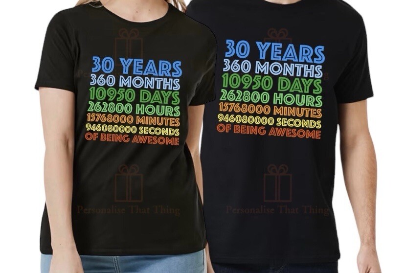 Years of being awesome custom age years months days hours seconds birthday tshir gallery