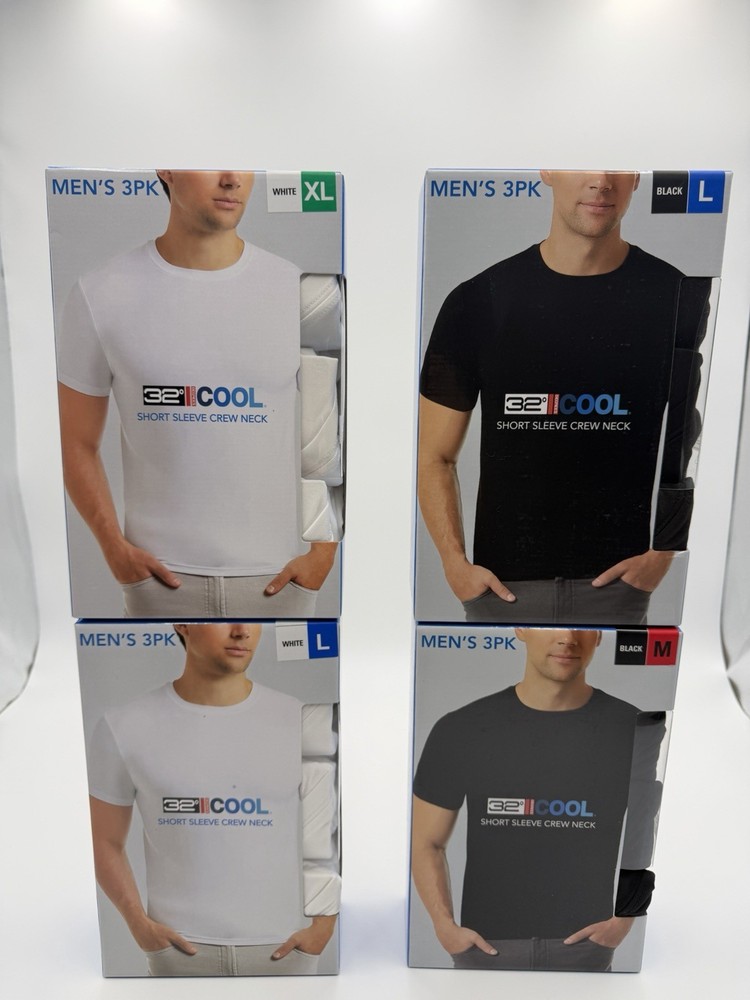 32 Degrees Cool Men’s 3-Pack Crew Neck T-Shirts Black White M L XL NEW