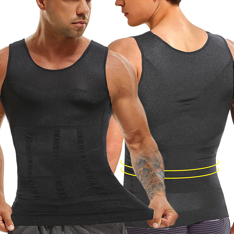 Men Slimming Body Shaper Vest Chest Compression Moobs T-Shirt Tank Top Workout gallery