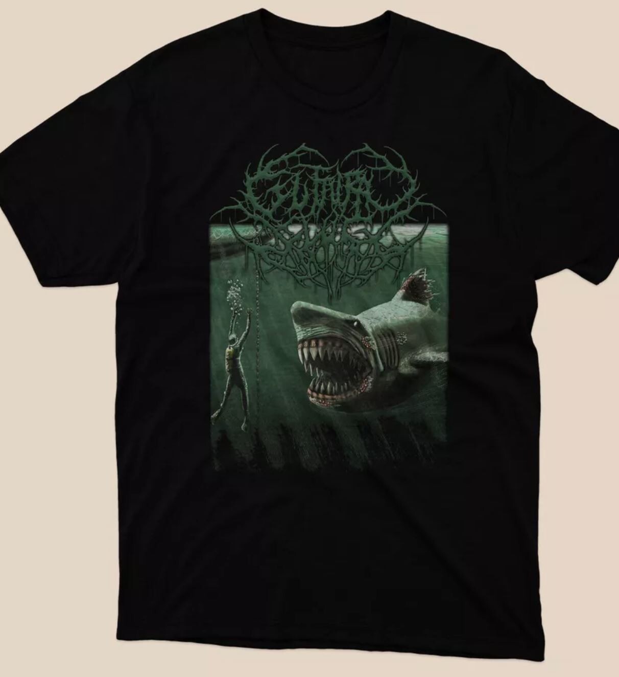 NWT Guttural Slug – Megalodon Classic Mens Black Tshirt Size S to 5XL