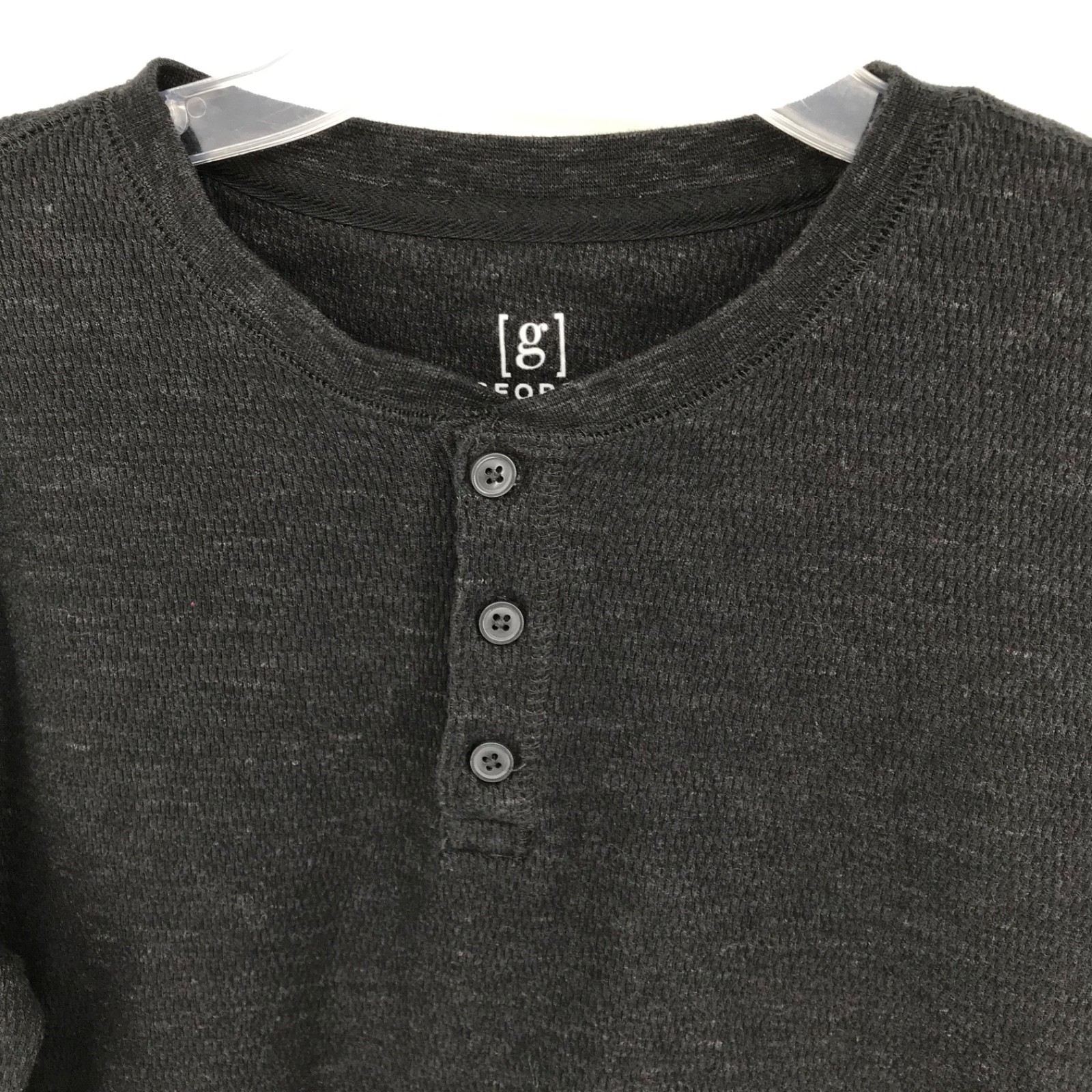 Thermal Henley Shirt Men Medium Black Waffle Knit 3 Button Collar Layer Pullover gallery