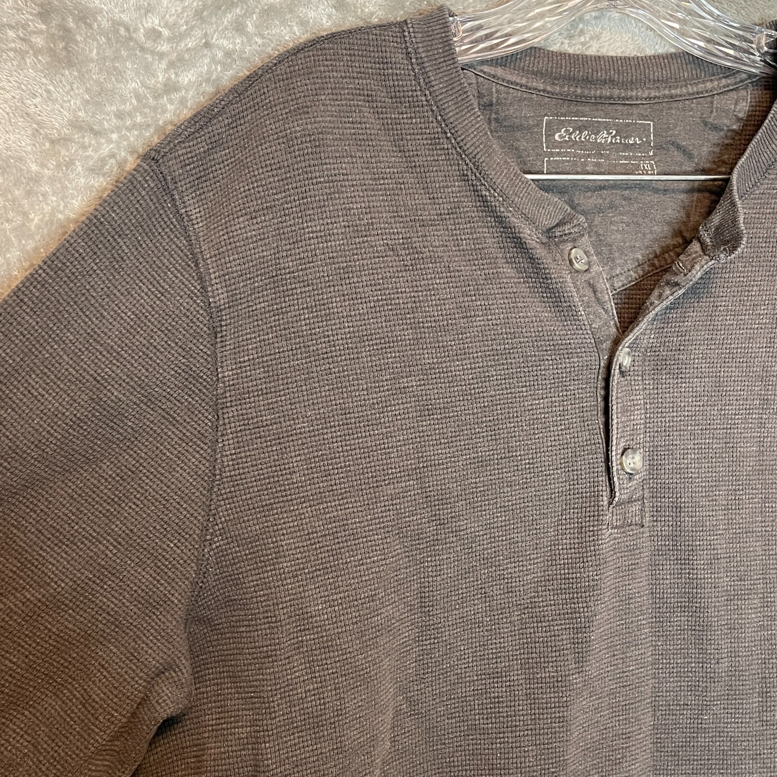 Eddie Bauer Mens 2XL Classic Outdoor Stretch Waffle Knit Henley Thermal Shirt gallery