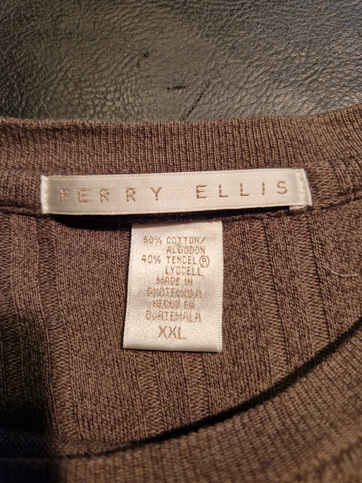 Perry Ellis Brown Short Sleeve Knit Crew Neck Cotton Tencel Men's T-Shirt XXL gallery
