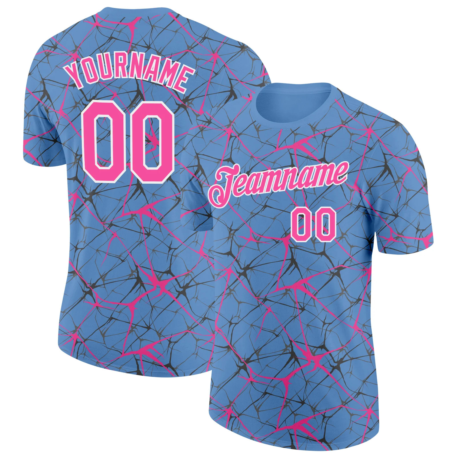 Custom Light Blue Pink Abstract Crackle Sports Tee Personalized Team Jersey gallery