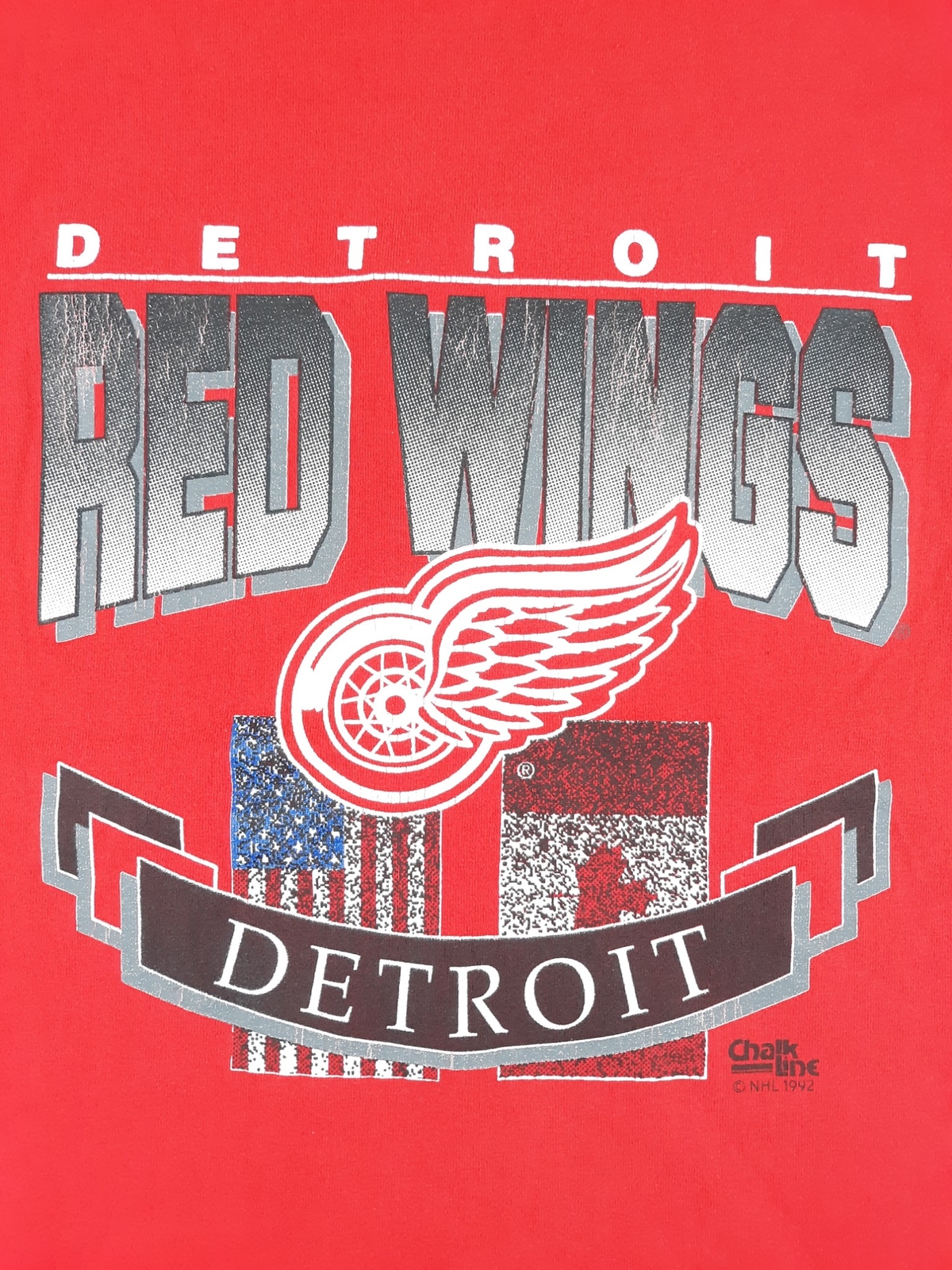 Vintage DETROIT RED WINGS 1992 NHL Hockey 90s Chalk Line t-shirt Red Canada L gallery