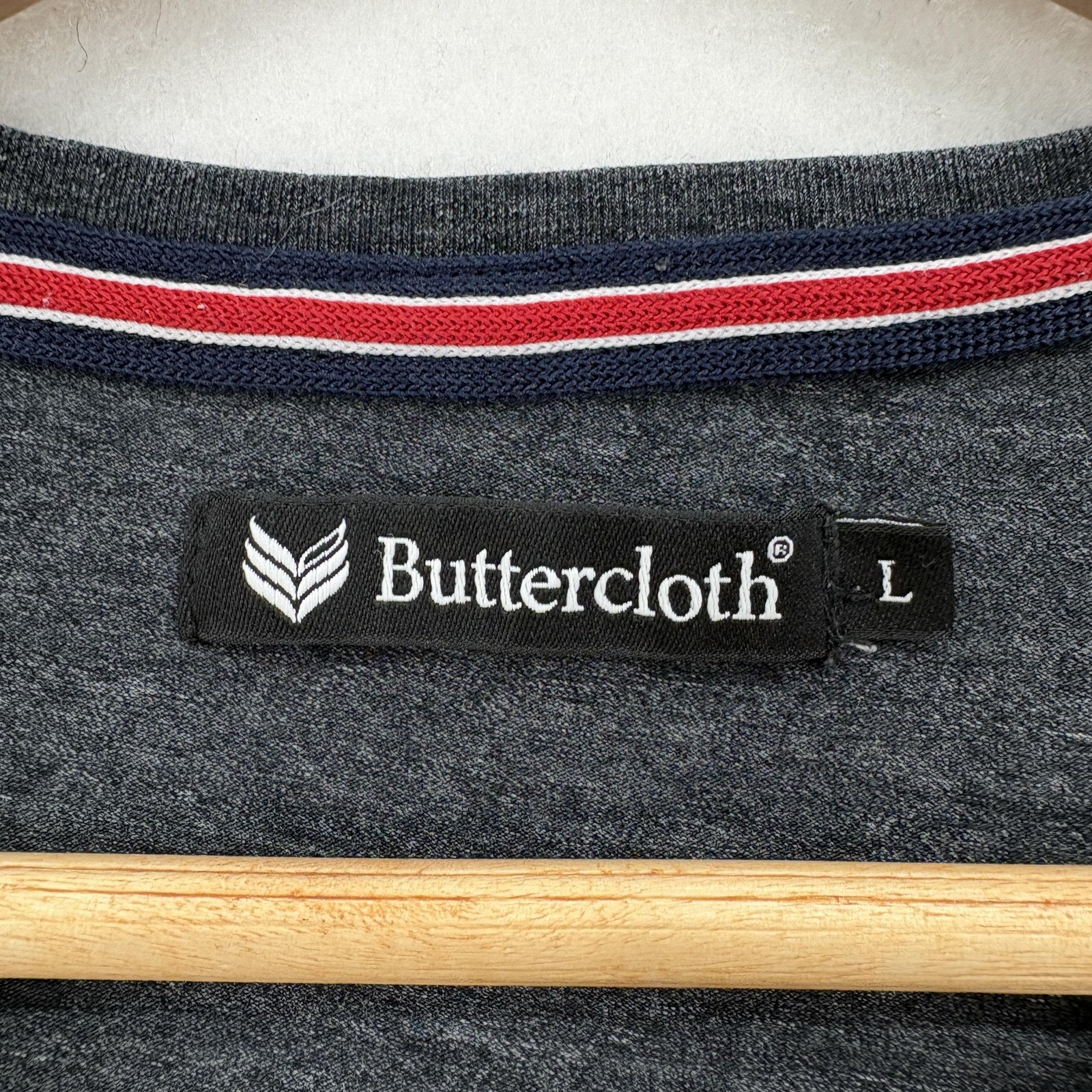 Buttercloth Shirt Mens Large Gray V-Neck Stretch Pocket Tee Casual Cotton Blend gallery
