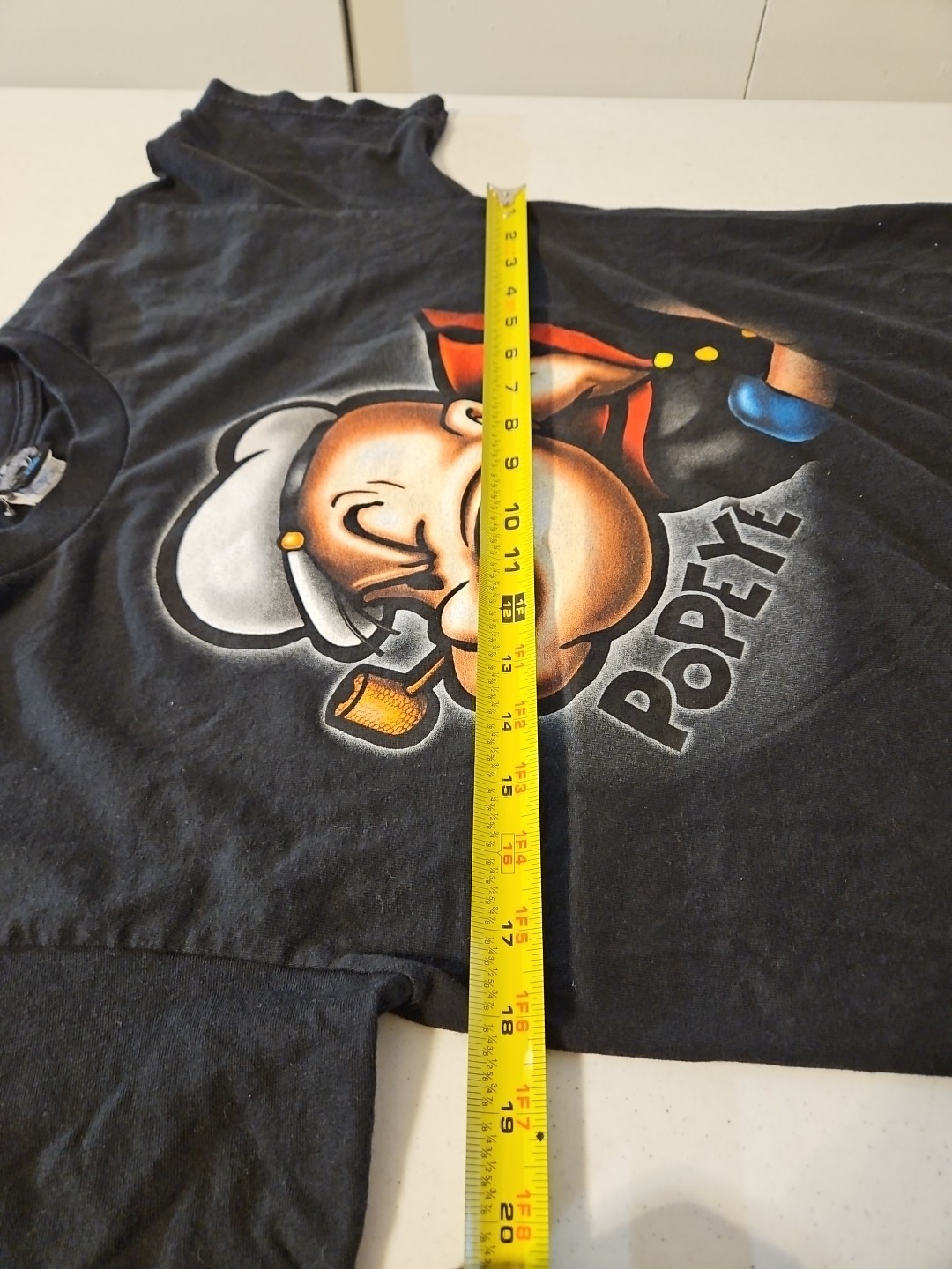 Vintage 90s Y2K Popeye The Sailor Man Cartoon Big Face T-Shirt Large Black (1213 gallery