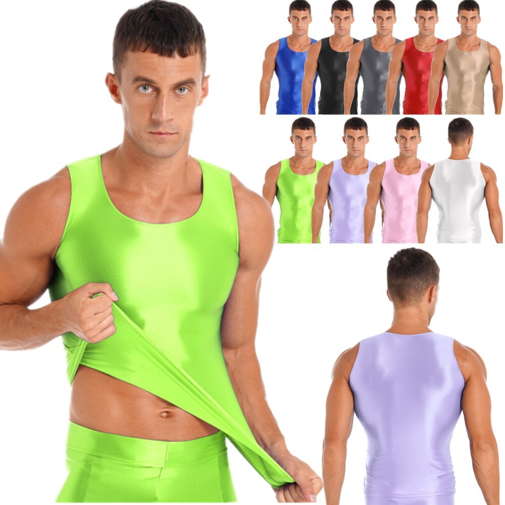 Men Satin Silky Tank Top Vest Running Workout Muscle Tee Shirts Undershirt Tops gallery