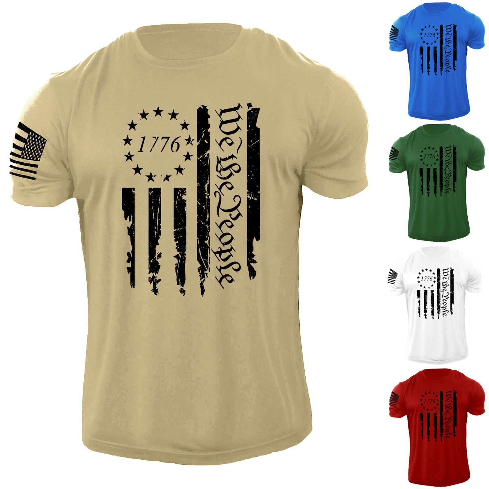 New Men’s USA 1776 Distressed American Flag T Shirt Patriotic 100% Cotton Tee