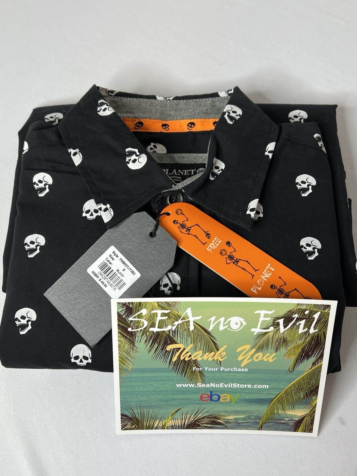 Skull Print Halloween Goth Young Man sz SMALL Collared Buttoned Shirt NEW w/TAGS gallery