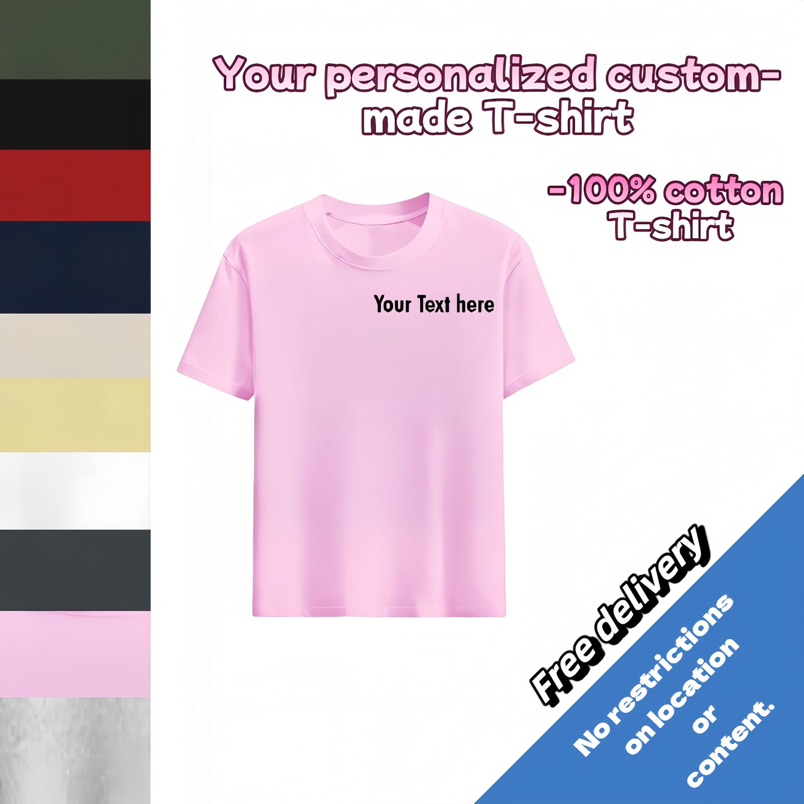 Customized text design, printed on personalized T-shirts.Design and print by you gallery
