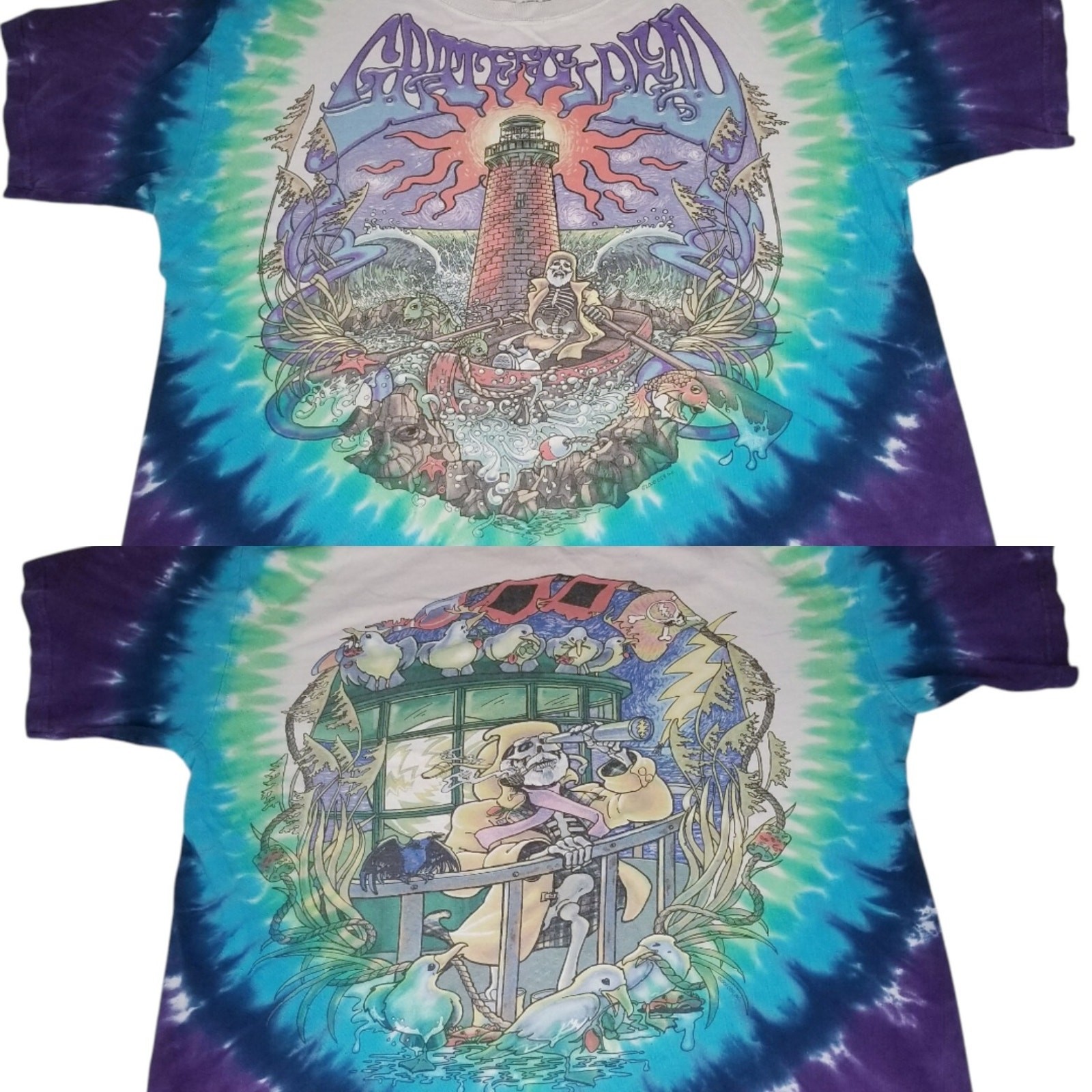 Liquid Blue GRATEFUL DEAD Light House Fisherman Tie Dye Band T Shirt Y2K Large