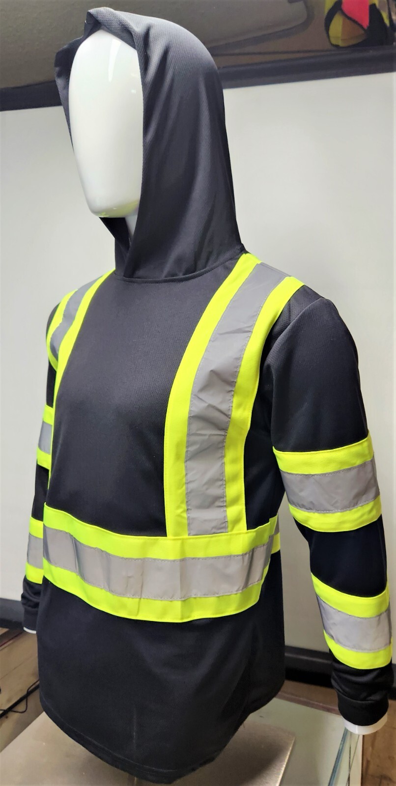 Black Long Sleeve Safety Shirt With Hoodie, Polyester Birdeye mesh Class 1 gallery