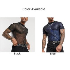 1*Top Men Button-Down Shirts Casual Mesh Shirts Nightclub Party See Through Sexy