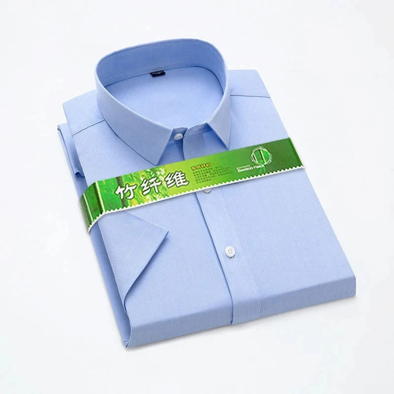 Bamboo Fiber Stretch Men Shirt Fashion Casual Business Short-Sleeved Top Anti-Wr gallery