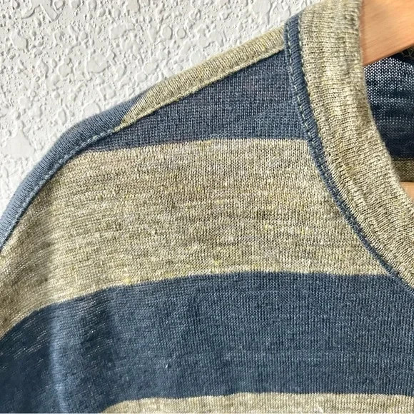 Officine Générale Cotton Linen Blend Striped T Shirt Size Medium Blue Green gallery