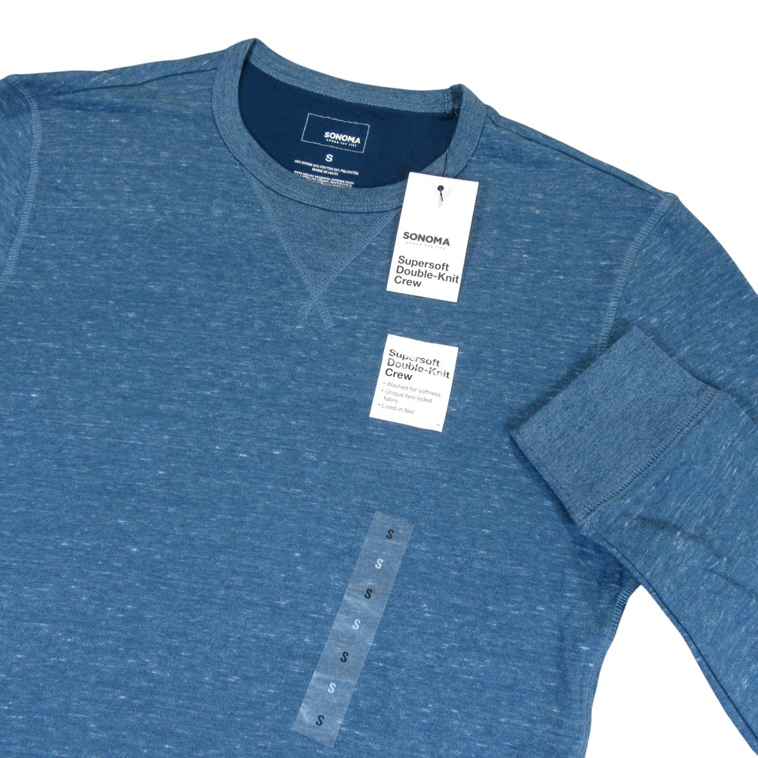 New Sonoma Mens Long Sleeve T-Shirt S Blue Heathered Rayon Cotton Polyester gallery