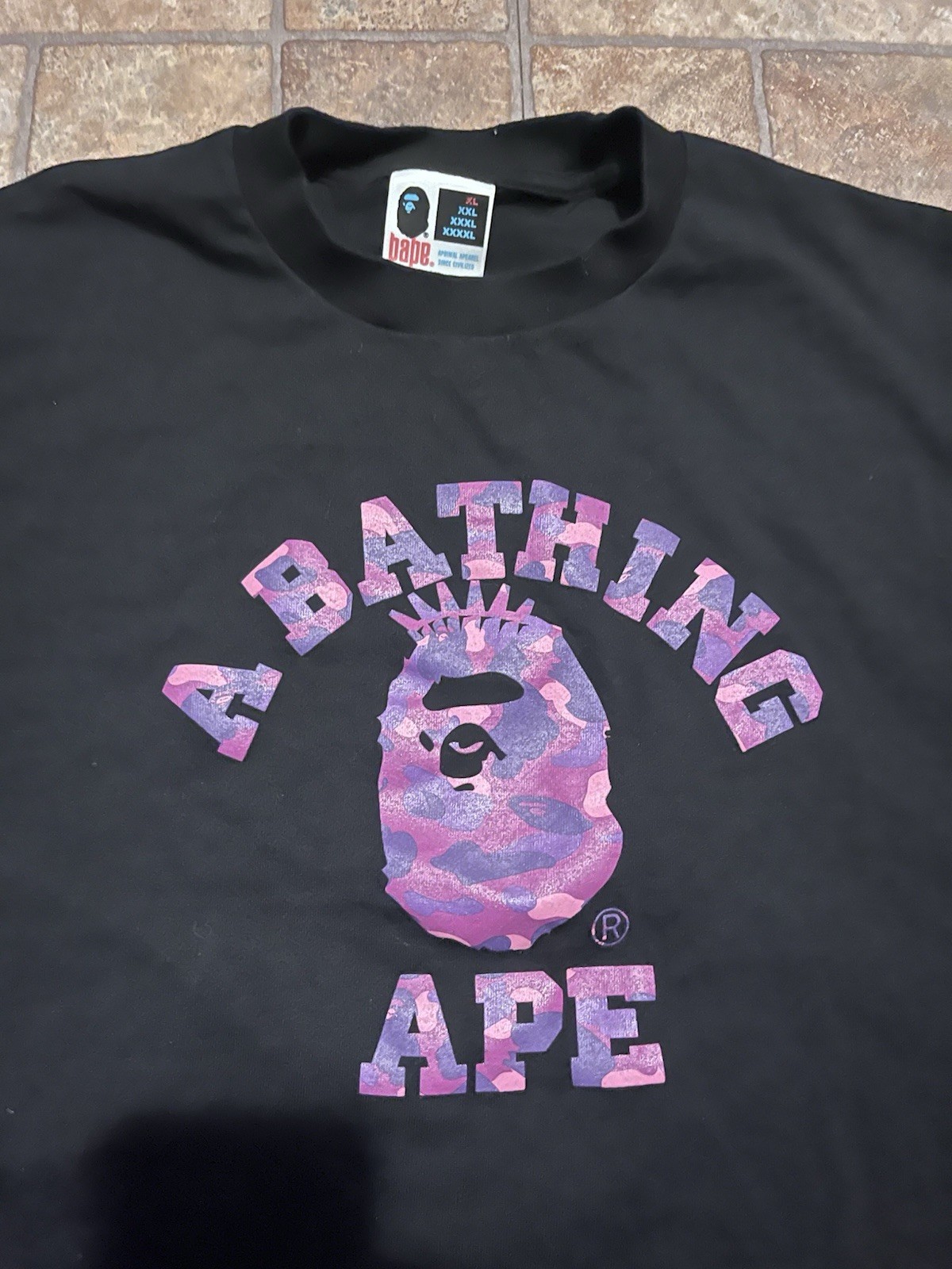 A Bathing Ape BAPE Black College Logo Ape Head Graphic Tee Crew Neck XXL gallery