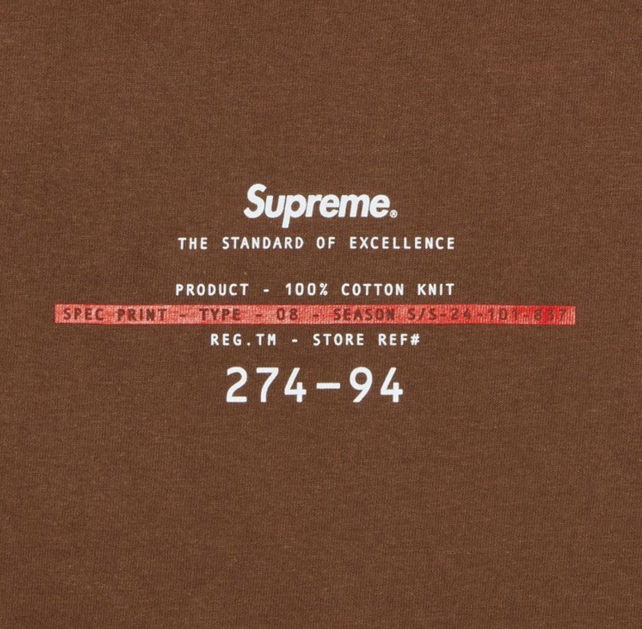 Supreme 'Standard' Brown Tee SS24 Size LARGE 100% Authentic NEW Ships Fast gallery