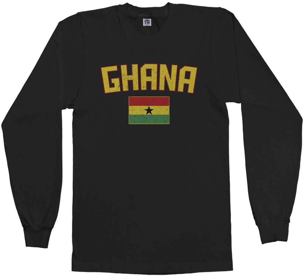 Threadrock Men’s Ghana Flag Long Sleeve T-shirt Ghanaian Accra Soccer