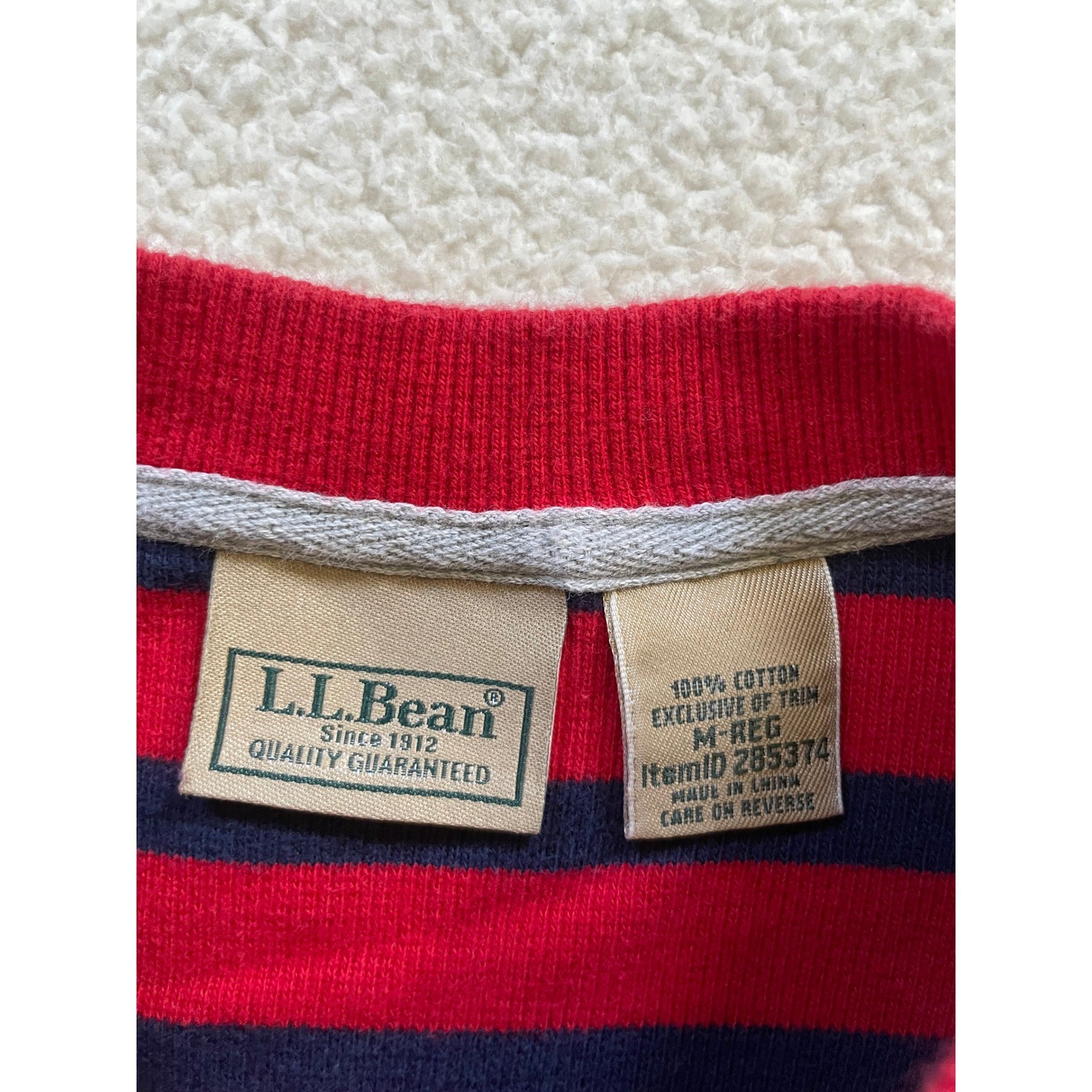 90s Vintage L.L. Bean Mens Medium Henley Shirt Red Navy Blue Striped Waffle Knit gallery