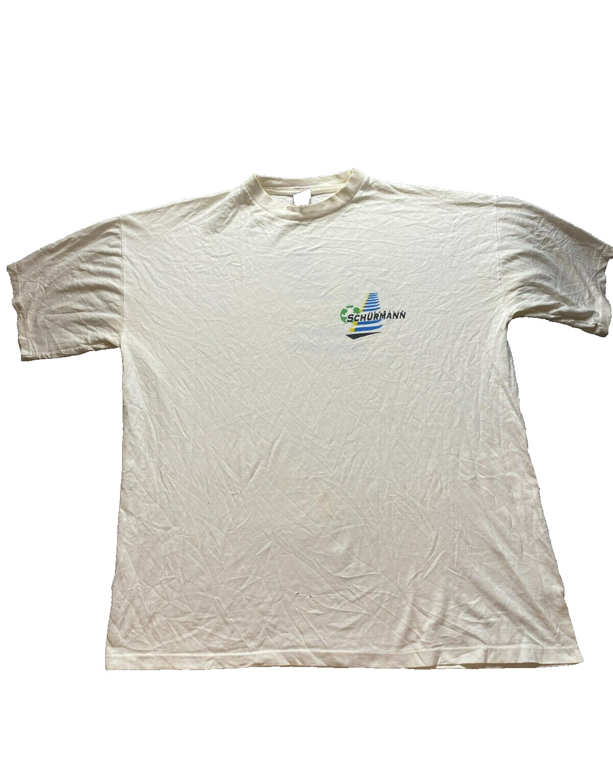 VTG Familia Schurmann Shirt Adult Extra Large Ivory Single Stitch Sailboat Mens gallery