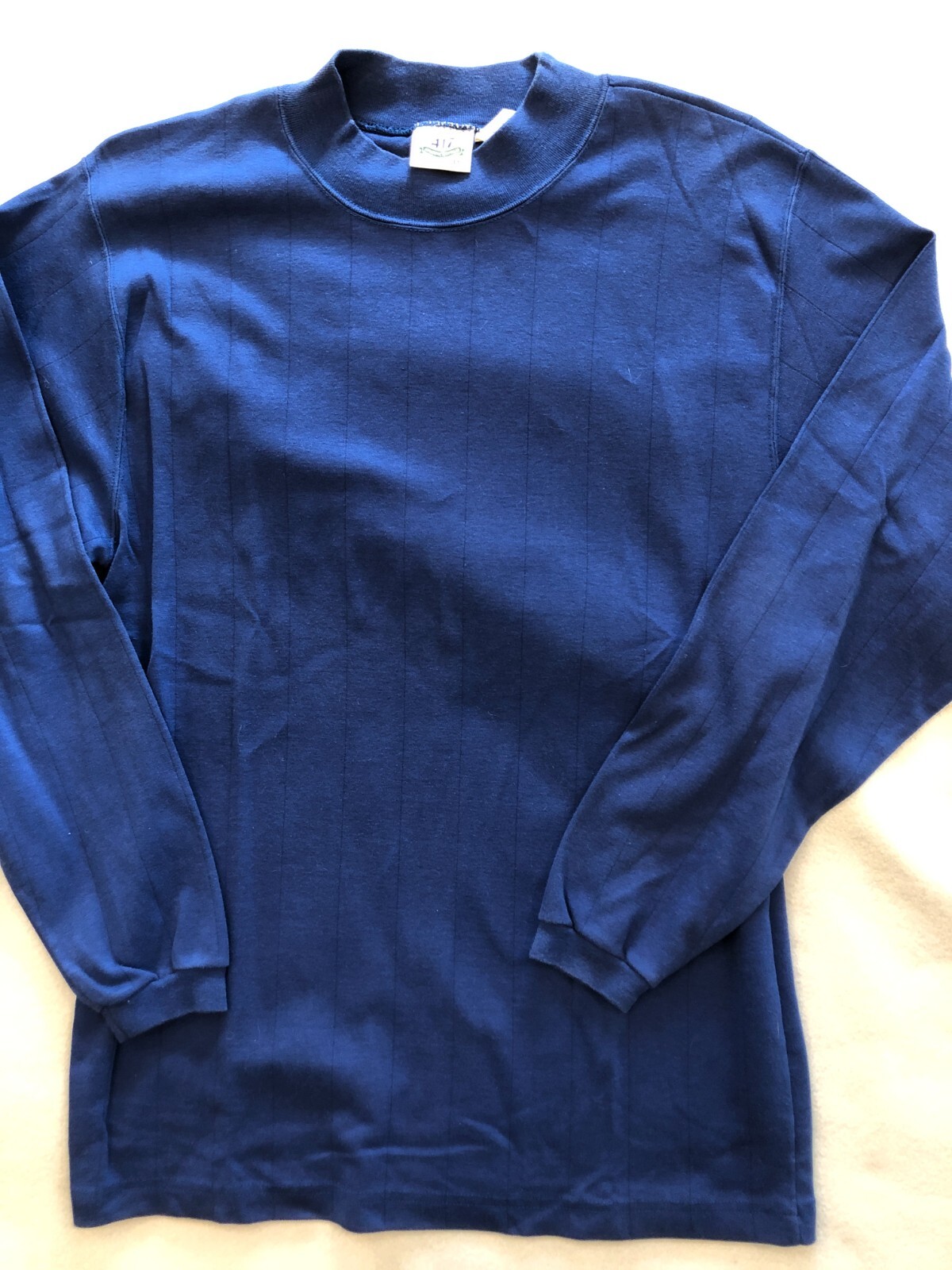 417 Van Heusen Shirt Men's Medium 100% Cotton Royal Blue Long Sleeve Knit Mock gallery