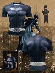 NEW! BATMAN BLACK SHORT SLEEVE COMPRES SHIRT SIZES (US M-2XL) (TAG SZ XL-6XL)