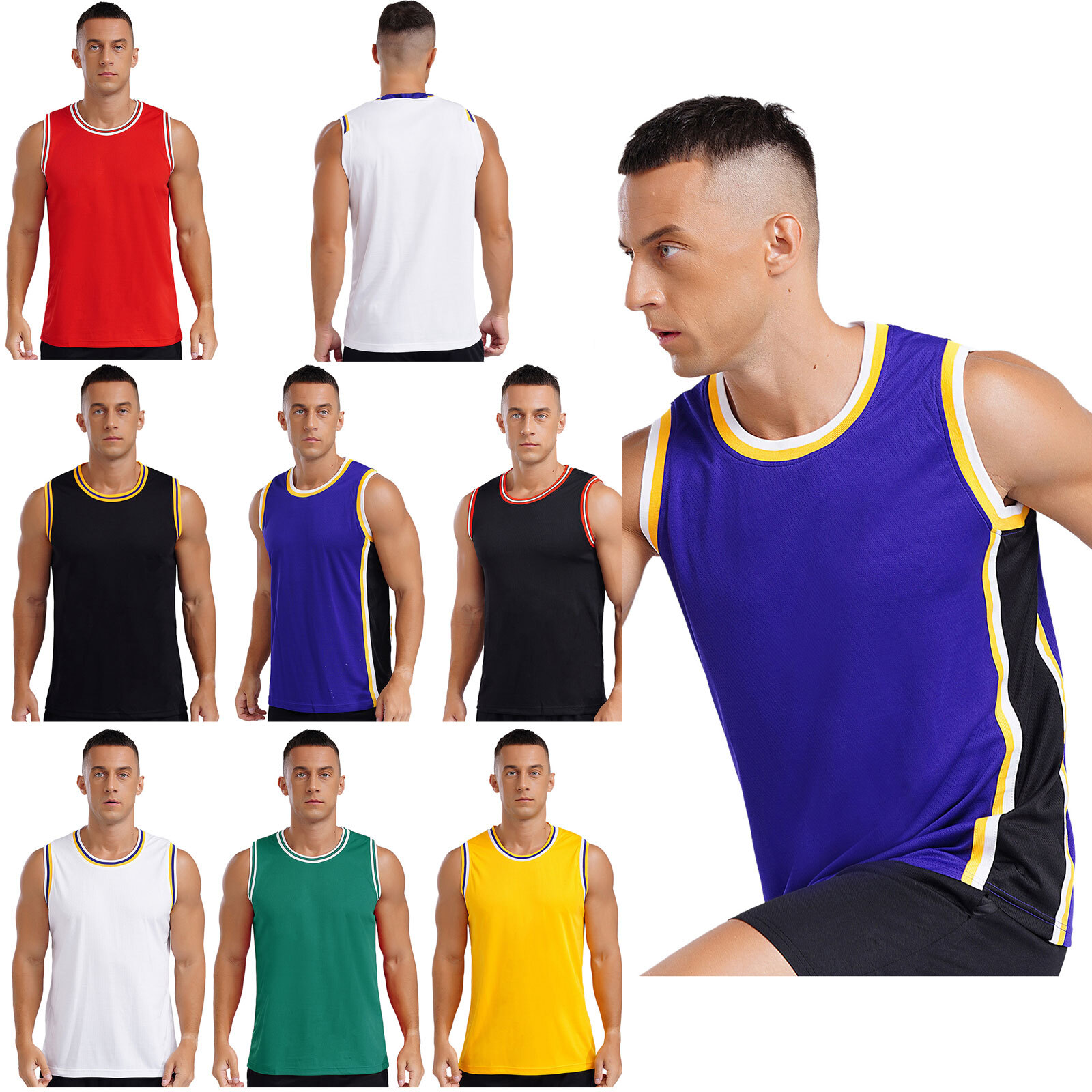 Mens Jersey Breathable Top Outdoor Vest Athletic Tank Round Neck T-shirt Gym gallery