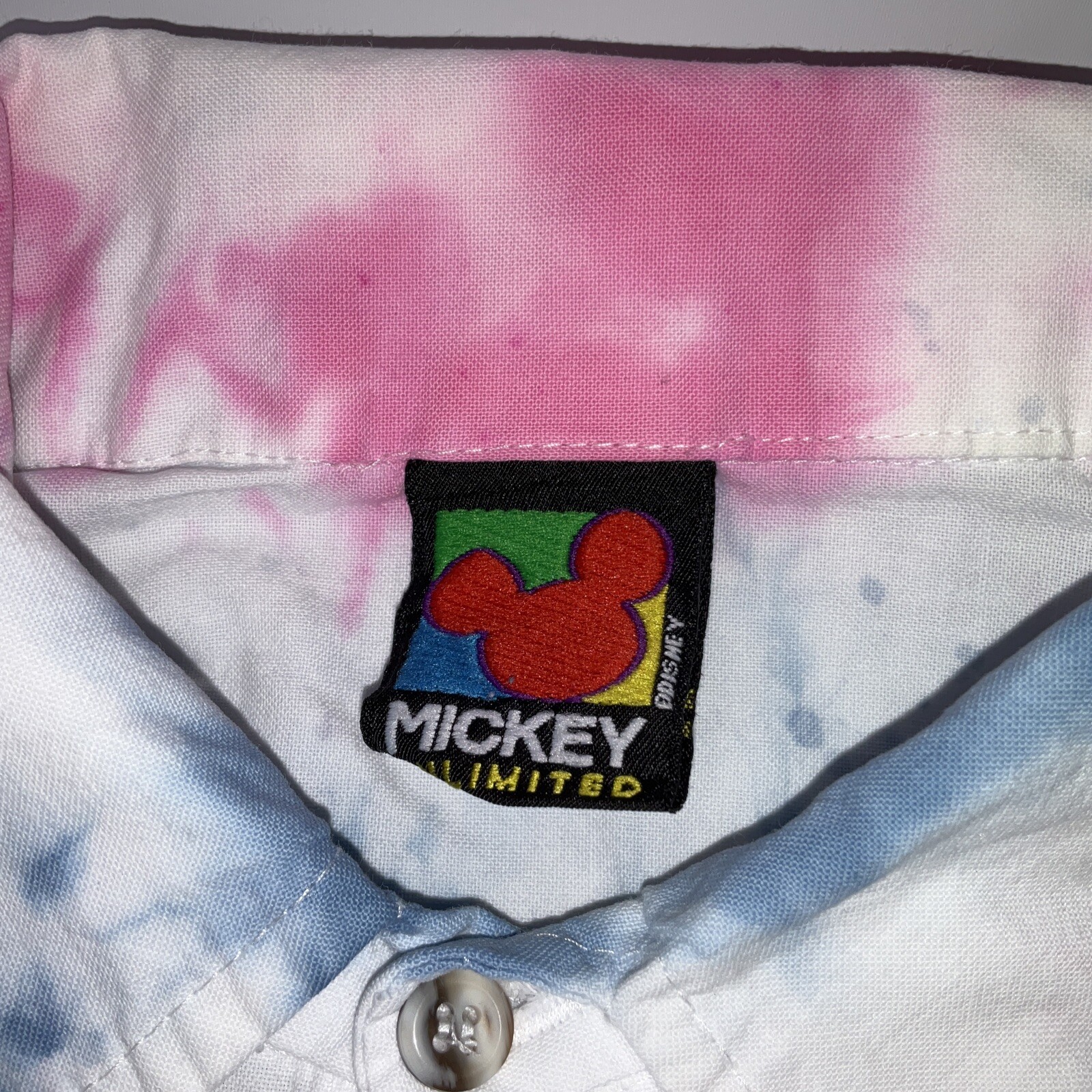Vintage Disney Mickey Unlimited Shirt Sz M Donald Duck Tie Dye 90s Button Front gallery