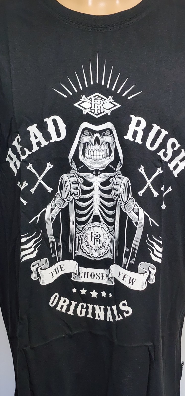 Headrush T Shirt Mens XL Black The Chosen Few Originals Skeleton Print Cotton gallery
