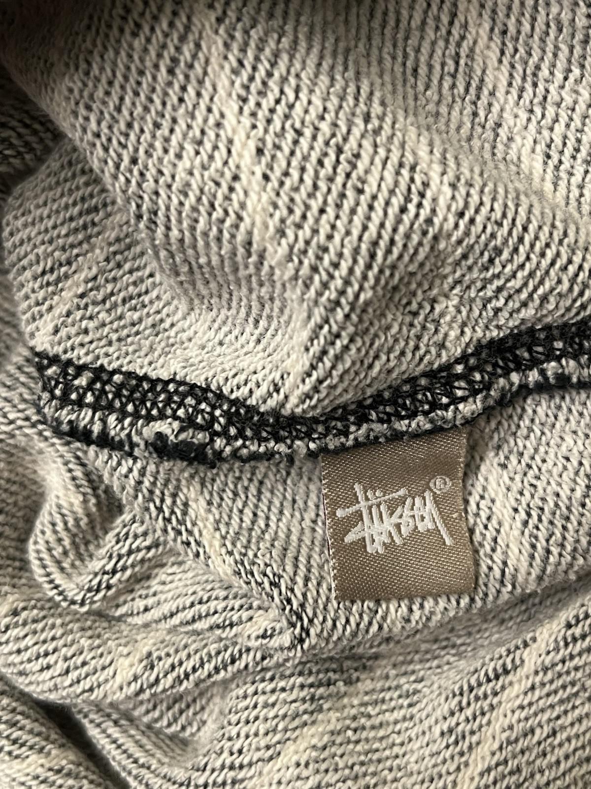 Y2K Stussy Micro Stripe Crewneck Sweatshirt Black White Vintage Size Medium gallery