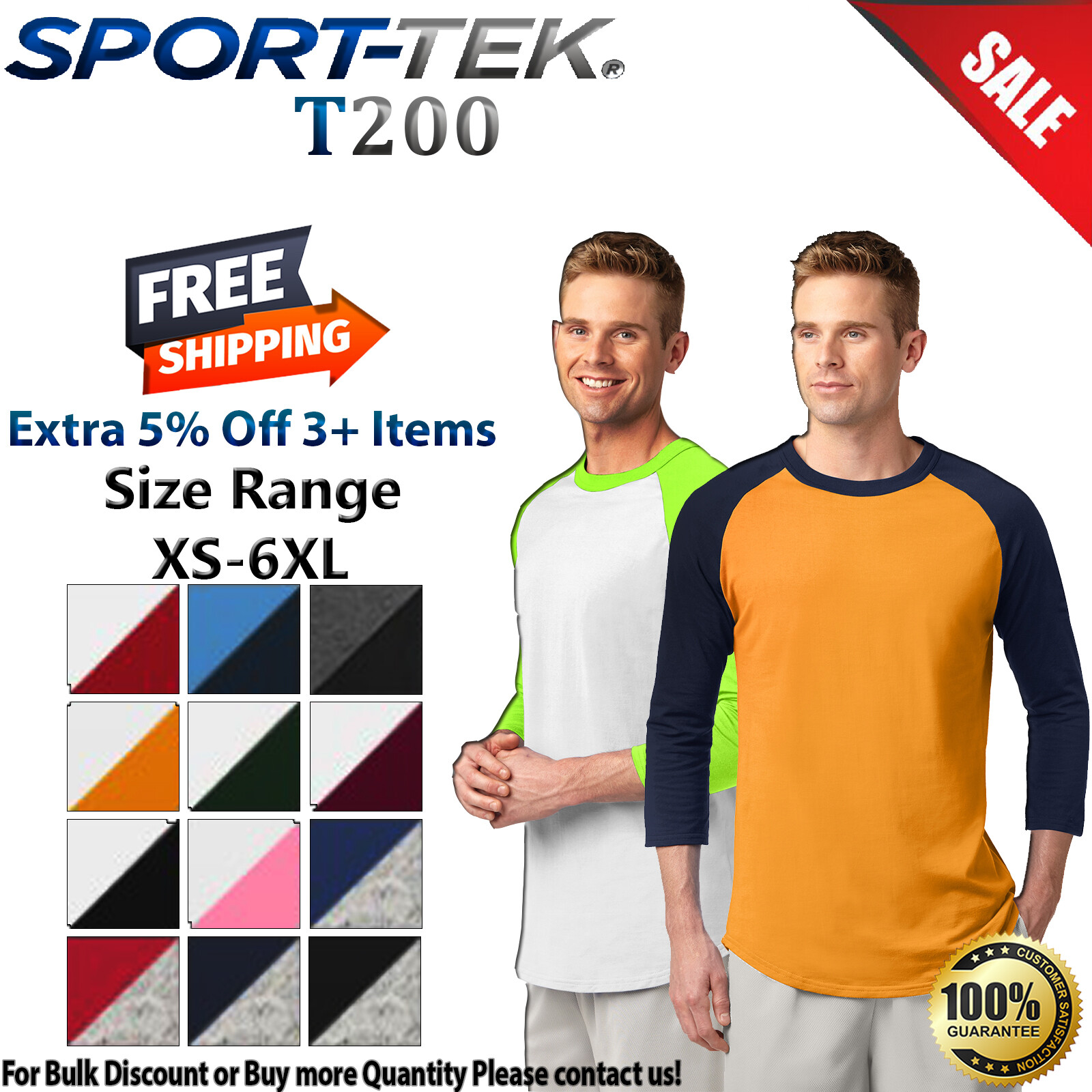 Sport-Tek T200 Mens Raglan Sleeve Colorblock Cotton Sports Jersey T-Shirt gallery