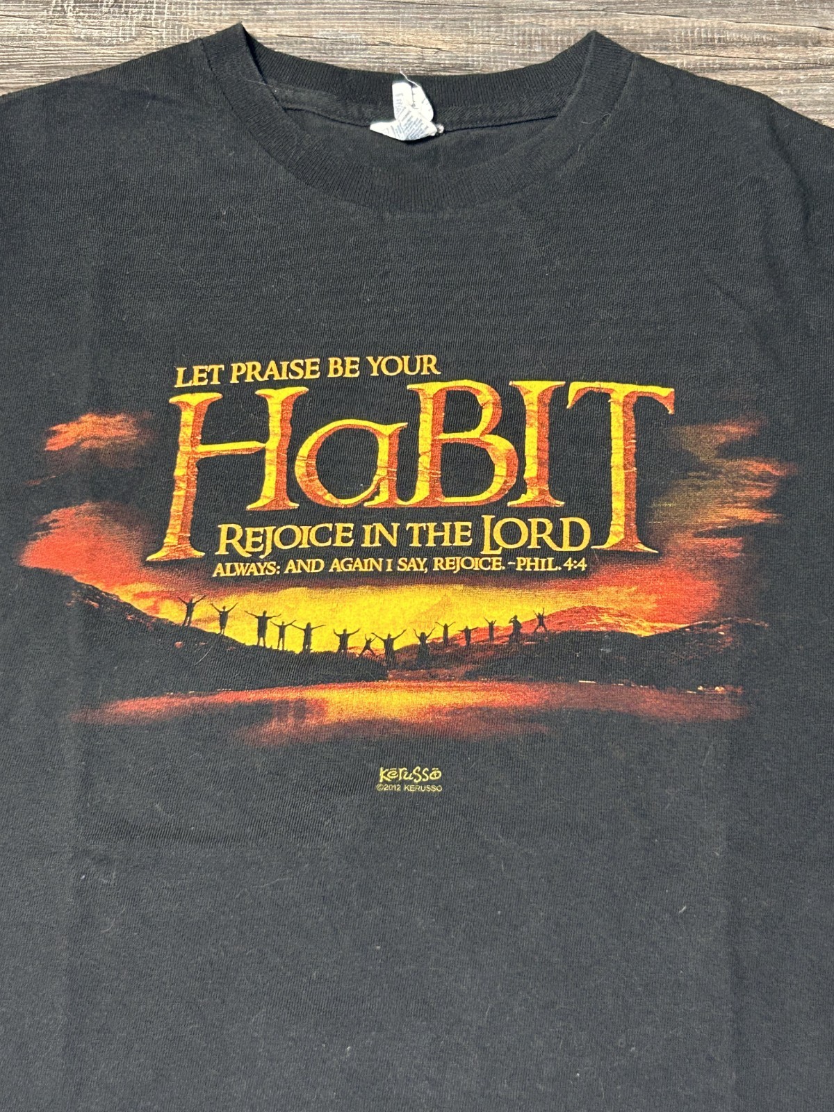 2012 Kerusso Habit Jesus Christian Hobbit Parody Black T Shirt L gallery