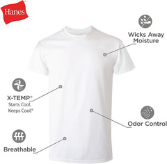 Mens TShirt Pack White Moisture Wicking Crewneck Undershirt 5 Pk