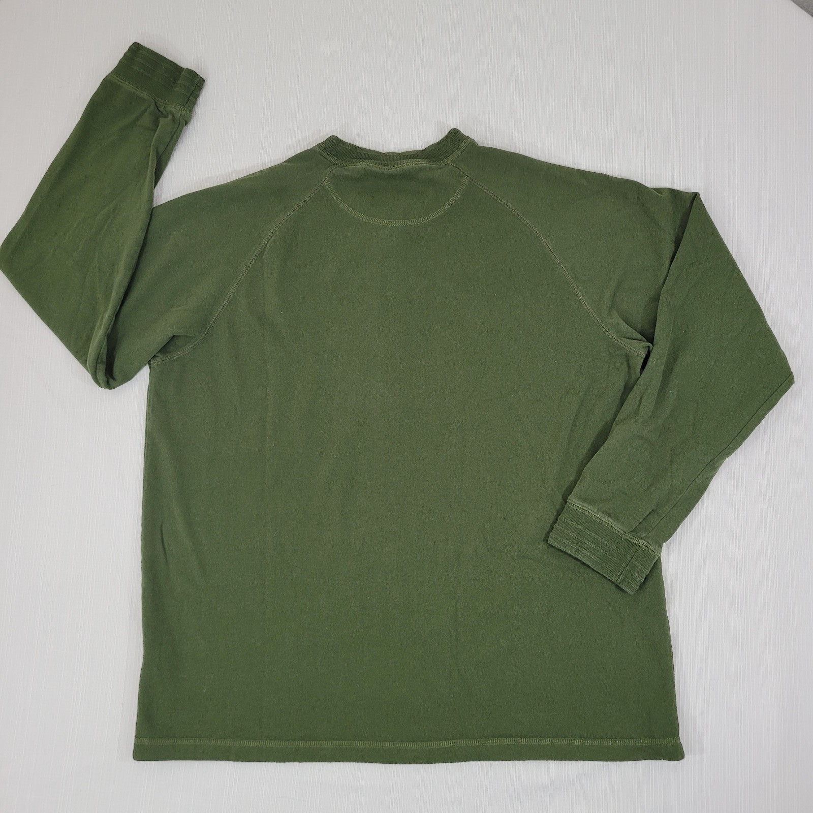 St Johns Bay Mens SZ L 46" LS Henley Sueded Jersey Forest Green Ribbed Cuffs gallery
