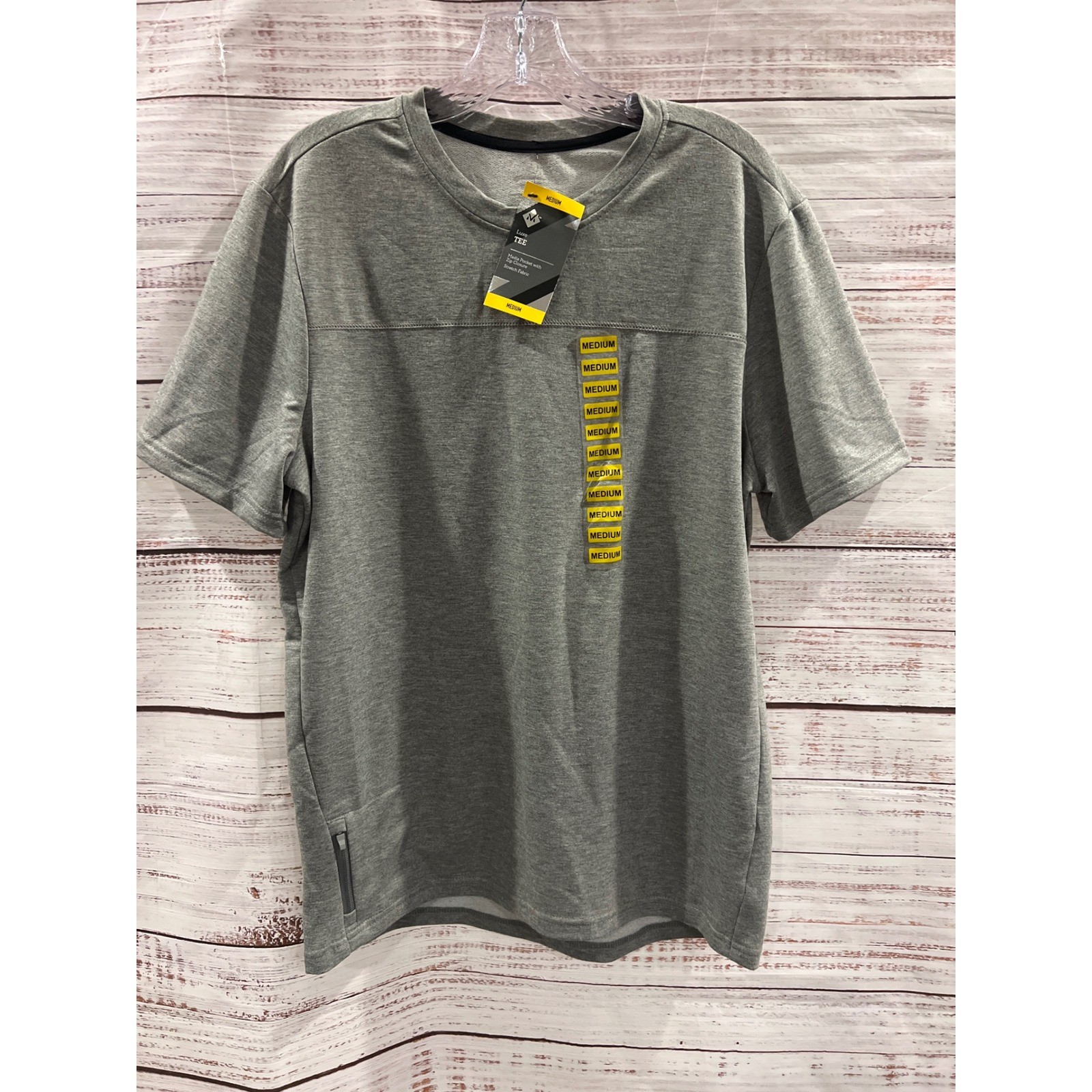 Members Mark Mens Luxury Tee Gray Heather French Terry Zipper Pocket EG5004 M