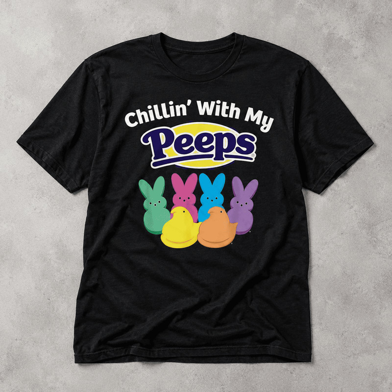 Chillin With My Peeps Funny Easter Bunny Graphic T-Shirt Cute Holiday Tee gallery