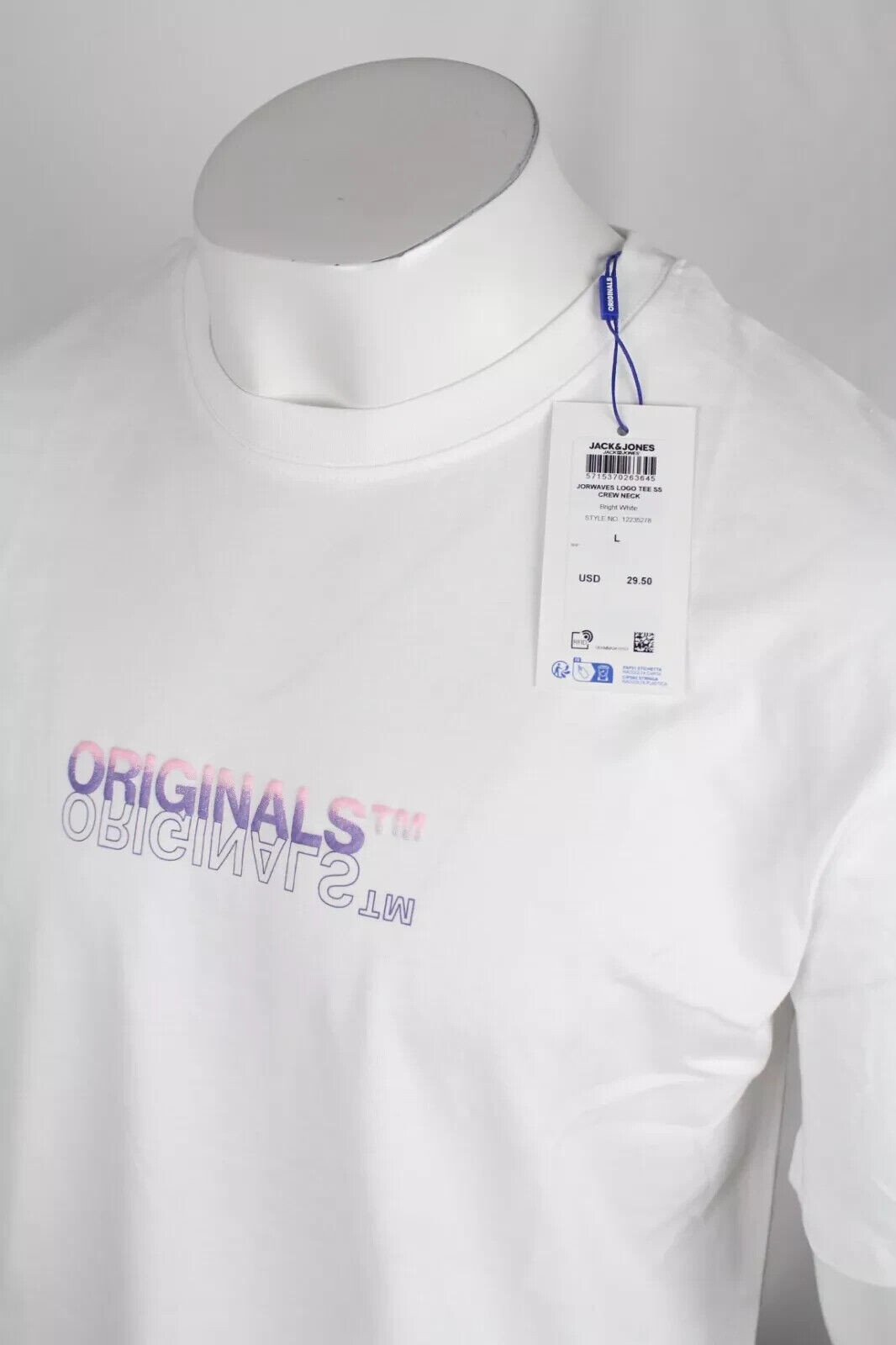 Jack & Jones Originals Men's T Shirt Jorwaves Logo Short Sleeve Crew Neck White gallery