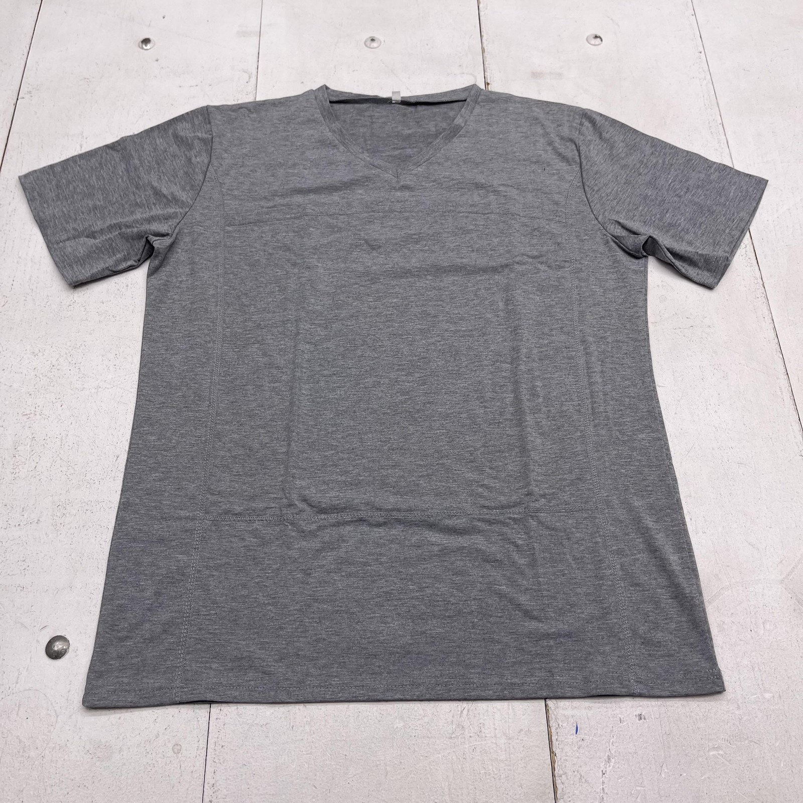 Solid Stretch Shirt Mens Large Gray V-Neck Tee Soft Jersey Basic Tagless Casual