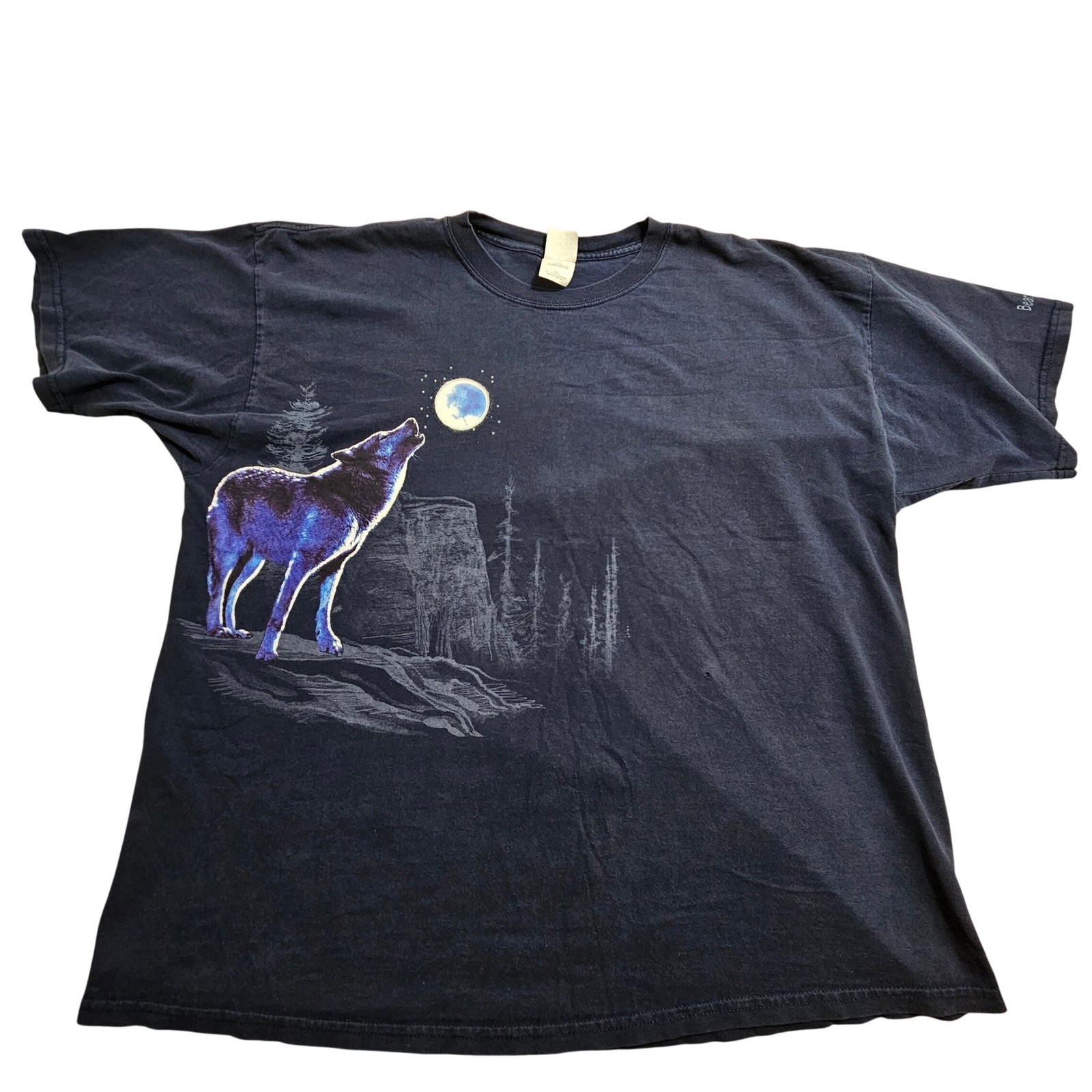 Gildan Vintage Wolf Howling Graphic T-Shirt Men 2XL Navy Blue Bear Country USA * gallery