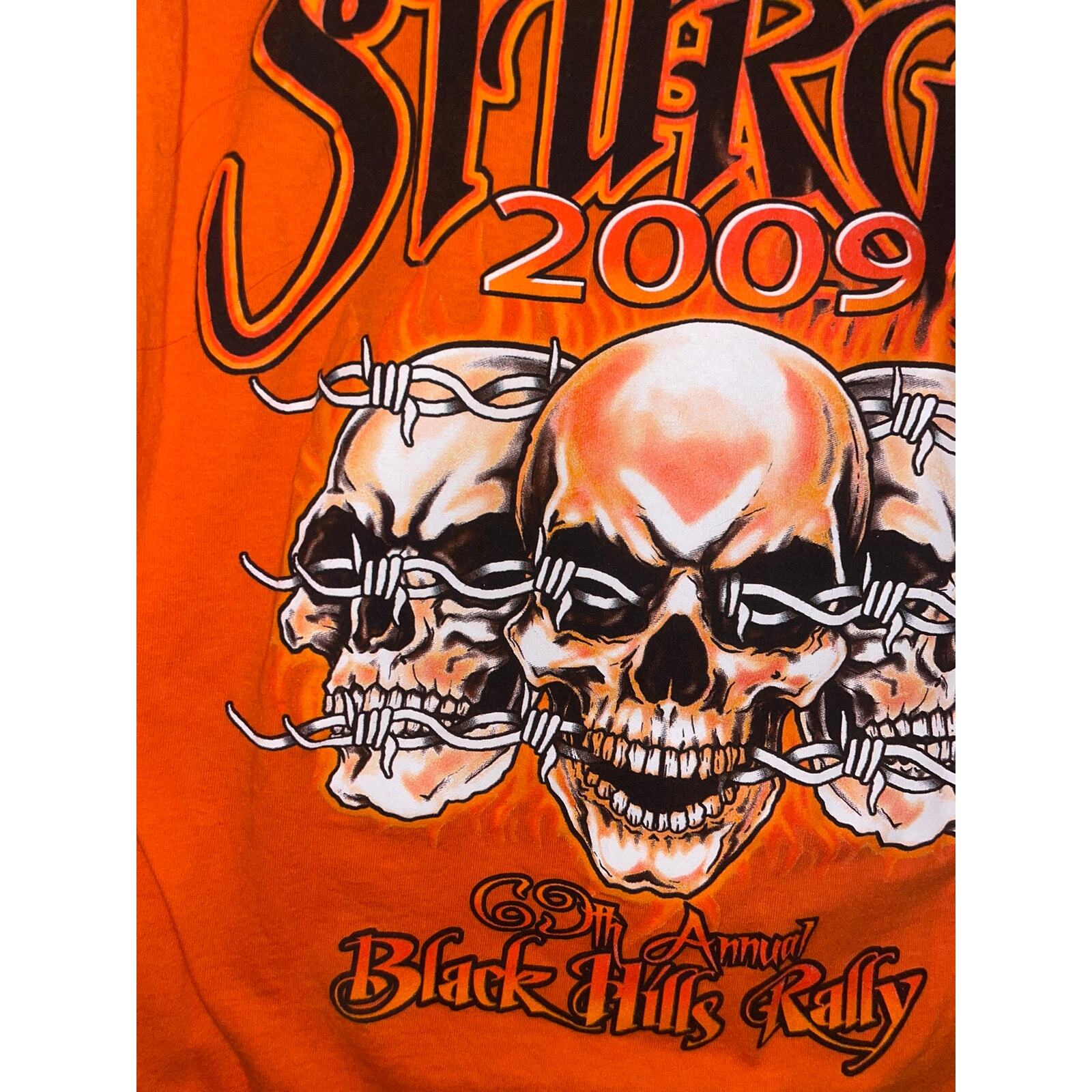 2009 Sturgis Black Hills Rally 69th Annual Orange Skull Shirt L Large 2000s gallery