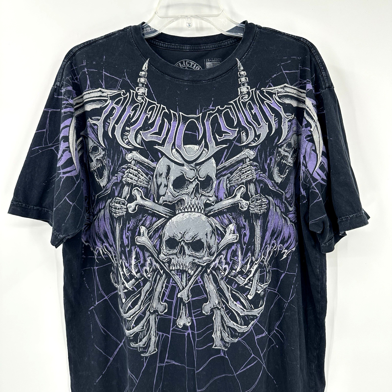 AFFLICTION t shirt darkness tech black 2XL biker grunge skill grim reaper goth gallery