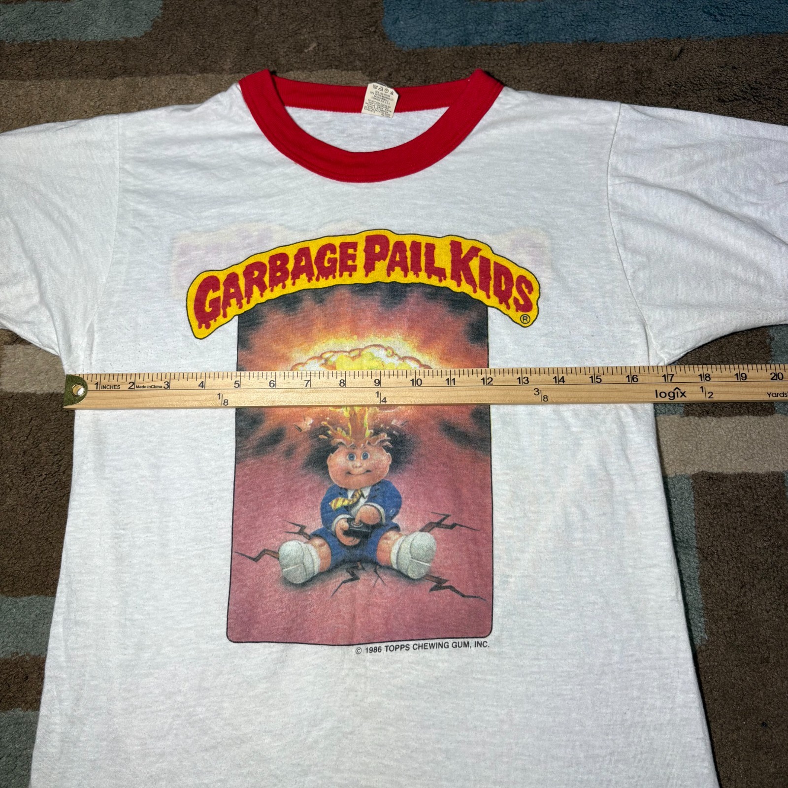 Vintage 1986 Topps Garbage Pail Kids Adam Bomb Shirt size Medium Screen Stars gallery