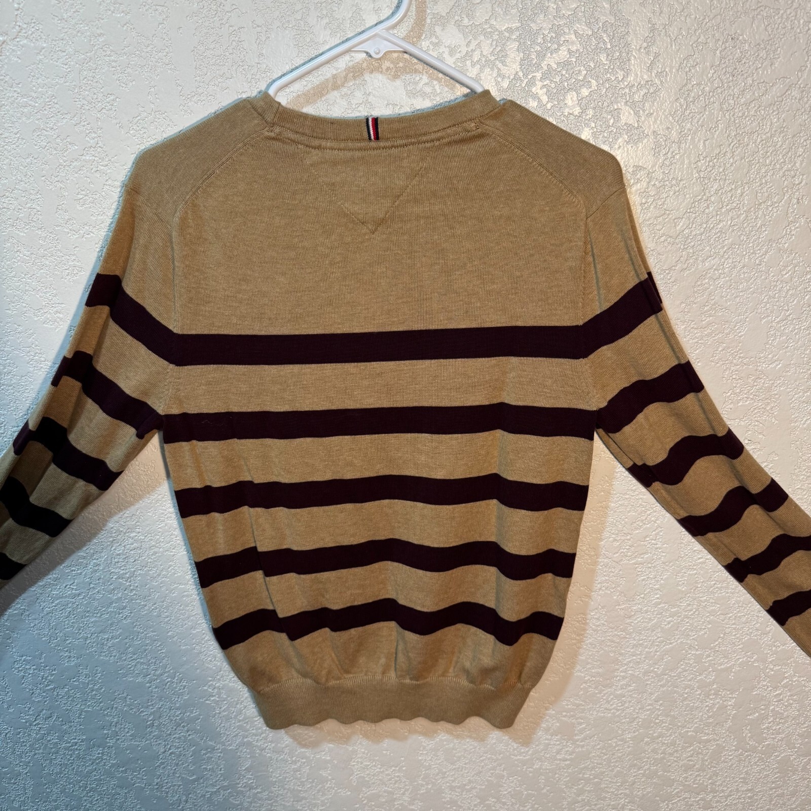 Tommy Hilfiger Long Sleeve Stripped Mens Sweat Shirt-Color Biege with Maroon gallery